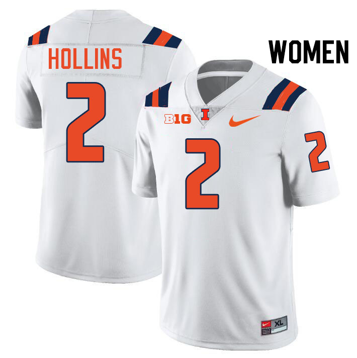 Women #2 Ashton Hollins Illinois Fighting Illini College Football Jerseys Stitched-White